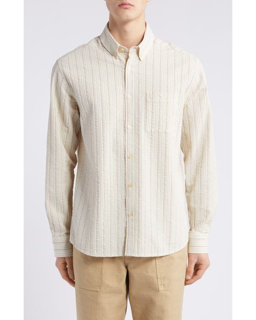 Forét White Crest Dove Seersucker Button-down Shirt for men