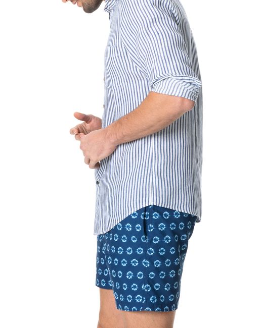 Rodd & Gunn Blue Port Charles Stripe Linen Button-up Shirt for men