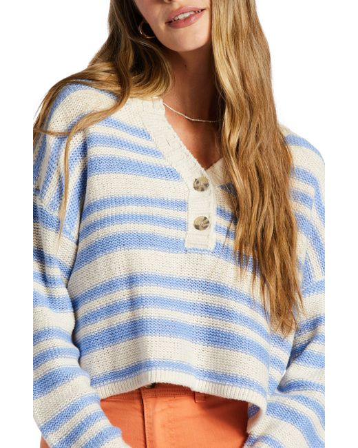 Billabong Blue Make Way Stripe Cotton Crop Sweater
