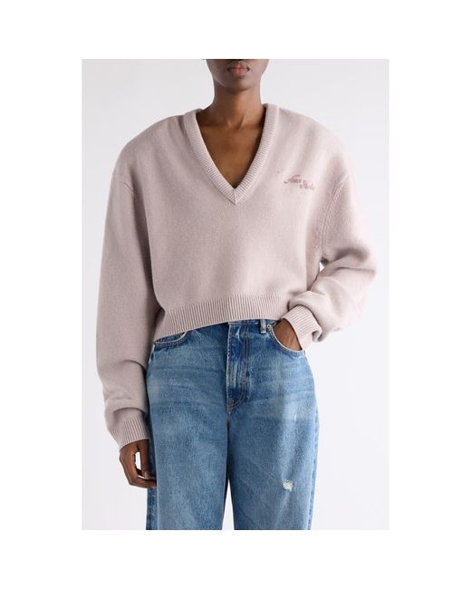 Acne Blue Kolid Richard Yak Hair & Wool V-Neck Crop Sweater