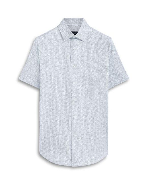 Bugatchi Blue Miles Ooohcotton Geo Print Short Sleeve Button-Up Shirt for men