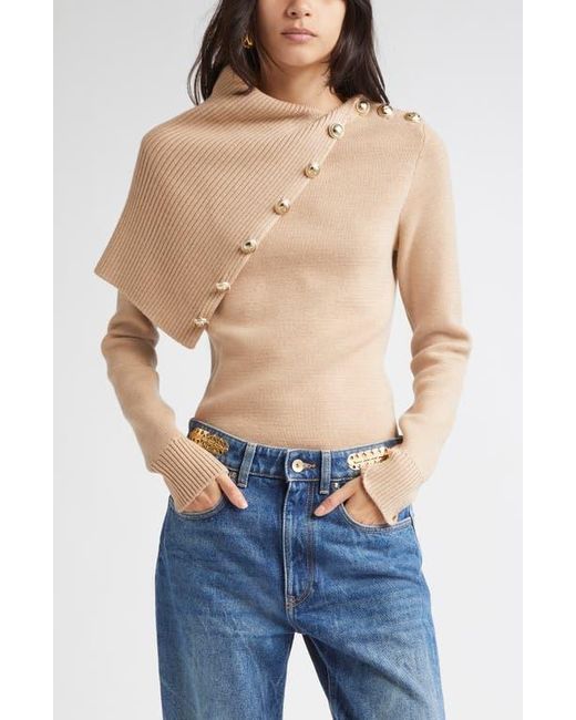 Rabanne Natural Drape Shoulder Merino Wool Sweater