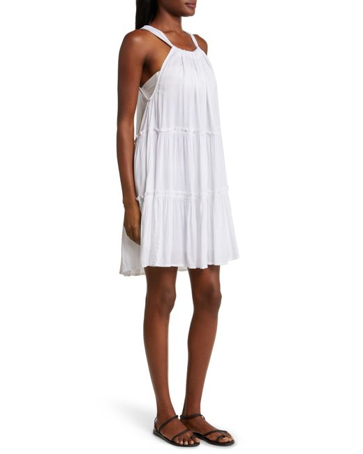 Elan Ruched Tiered Cover-up Swing Dress in White | Lyst