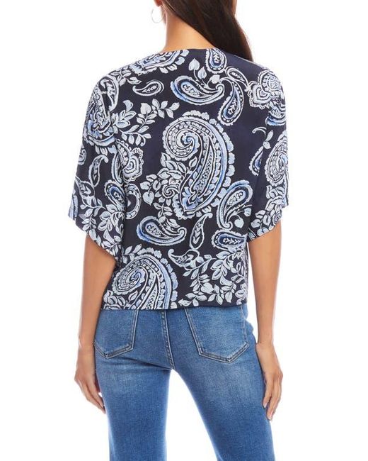 Karen Kane Blue Flutter Sleeve Tie Front Top