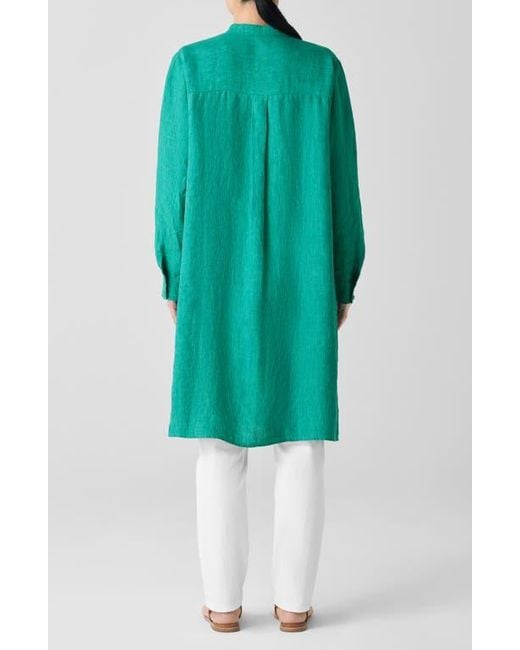 Eileen Fisher Women's Green Long Sleeve Organic Linen Shift Shirtdress -  www.benaras.co