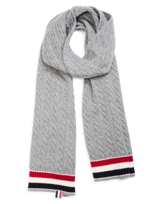 Thom Browne Gray Cable Knit Virgin Wool Scarf for men