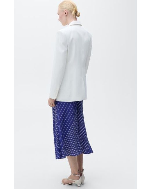 Mango Blue Stripe Belted Asymmetric Midi Skirt