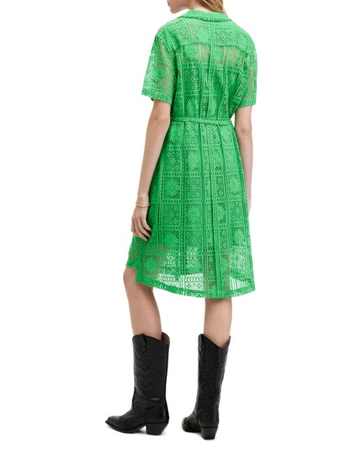 AllSaints Green Athea Embroidery Shirtdress