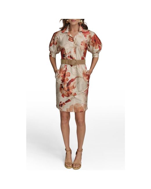 Donna Karan Brown Floral Print Shirtdress