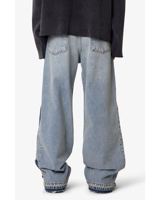 MNML Blue Offset Button Baggy Jeans for men