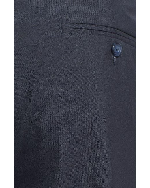 Berle Blue Self Sizer Waist Plain Weave Pleated Washable Trousers for men