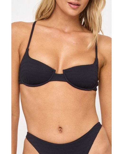 LSPACE Black Belle Underwire Pucker Textured Bikini Top
