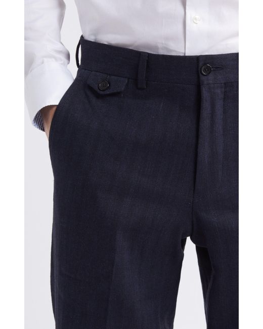 Billy Reid Blue Flat Front Linen Blend Dress Pants for men