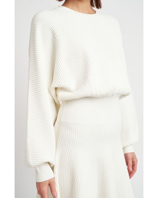 En Saison White Lester Long Sleeve Mini Sweater Dress