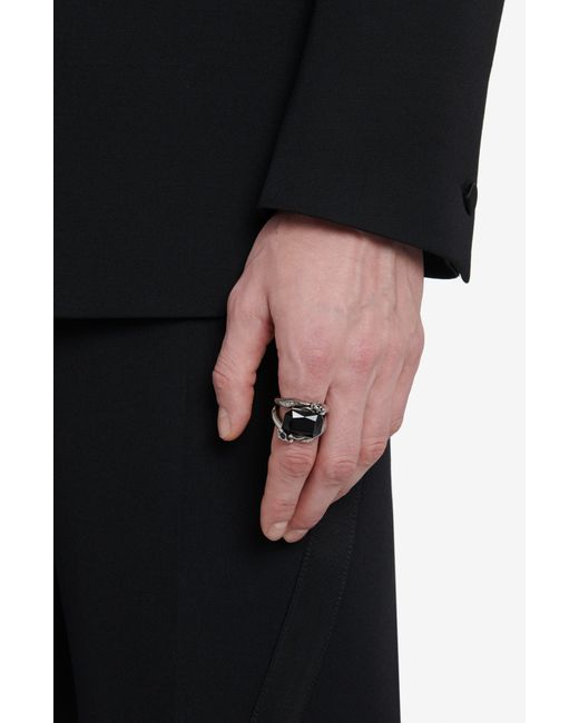 Alexander McQueen Black Snake & Skull Crystal Ring for men