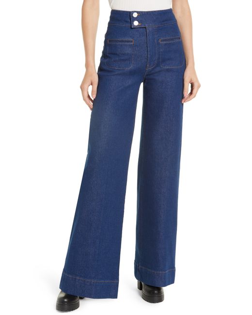 FRAME Le Hardy High Waist Wide Leg Flare Jeans in Blue | Lyst