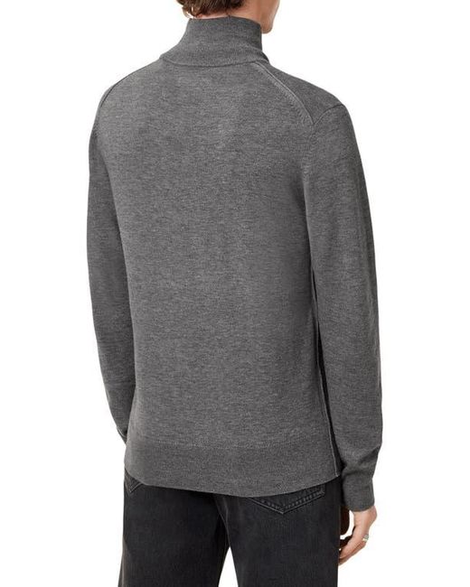 AllSaints Gray Kilburn Funnel Neck Wool Blend Quarter Zip Sweater for men