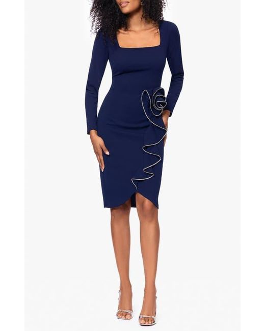 Betsy & Adam Crystal Rosette Long Sleeve Sheath Cocktail Dress in Blue |  Lyst