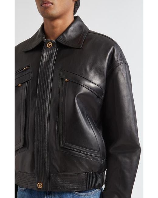 Versace Black Plongé Leather Blouson Jacket for men