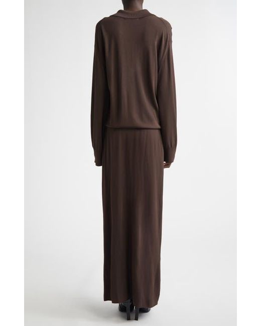 brandon maxwell brown dress Brandon Maxwell The Sabine Long Sleeve Polo Sweater Dress in Brown