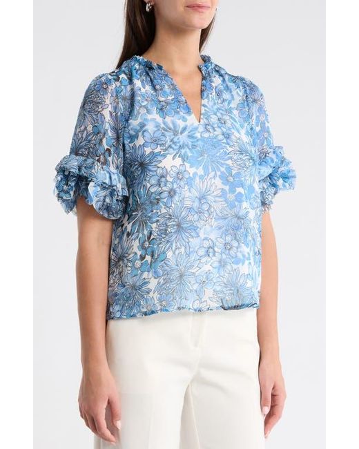 Sugarlips Tierra Floral Ruffle Trim Top in Blue | Lyst