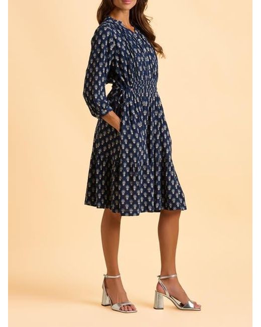 Brakeburn Blue Alpine 3/4 Sleeve Drawstring Waist Dress