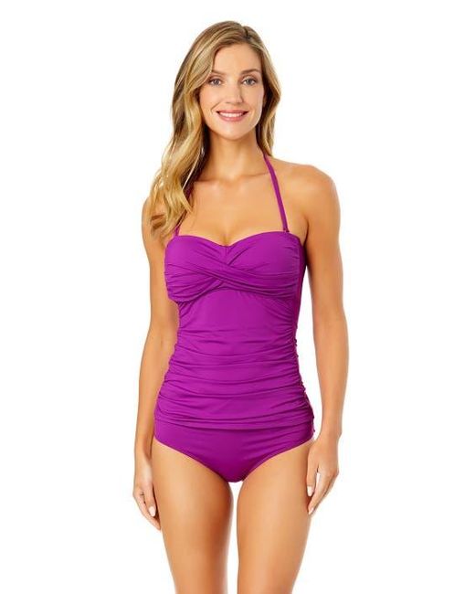 Anne Cole Purple Tiger Dance Twist Front Bandeaukini Swim Top