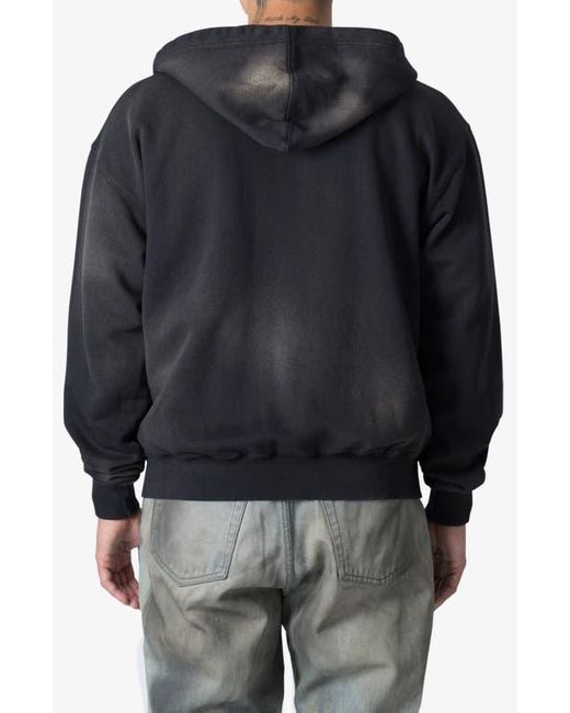 MNML Black Basic Faded Cotton Zip-Up Hoodie for men