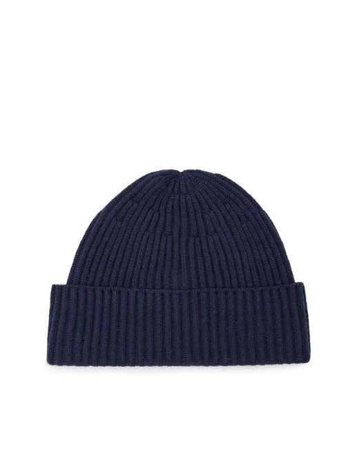 Brunello Cucinelli Blue Cashmere Rib Knit Beanie for men