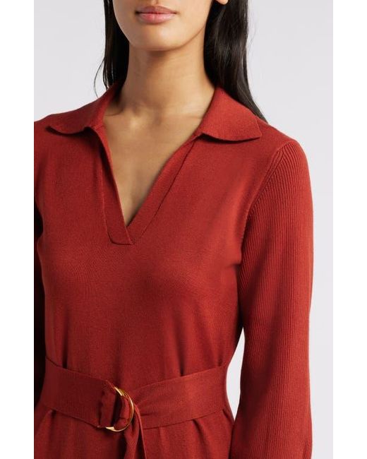 Julia Jordan Johnny Collar Long Sleeve Midi Sweater Dress in Red Lyst