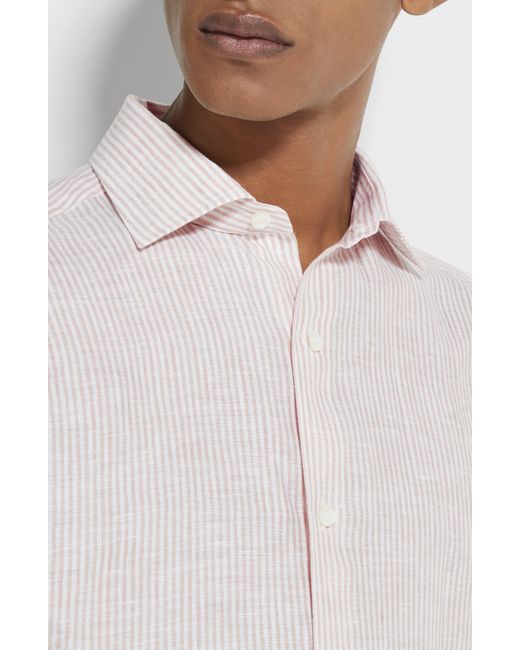 Zegna White Stripe Oasi Linen Button-up Shirt for men