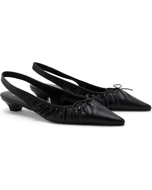 Mango Black Slingback Pointed Toe Kitte Heel Pump