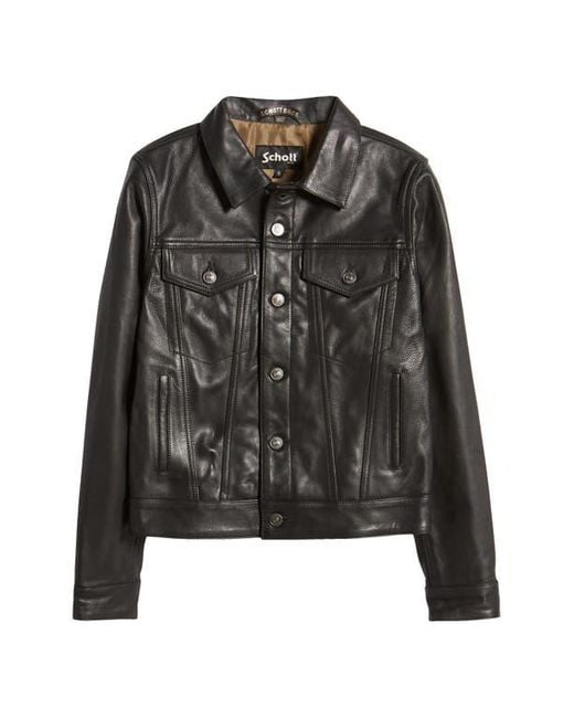 Schott Nyc Black Leather Trucker Jacket
