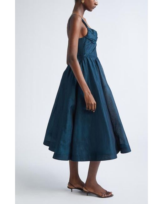 Zimmermann Rebellion Draped Linen & Silk Fit & Flare Midi Dress in Blue | Lyst Zimmermann Rebellion Draped Linen & Silk Fit & Flare Midi Dress in Blue | Lyst