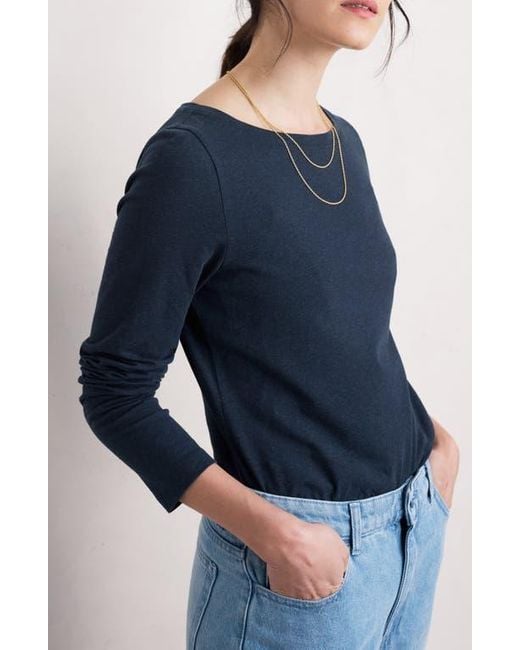 Seasalt Cornwall Blue Easel Long Sleeve Stretch Organic Cotton Top
