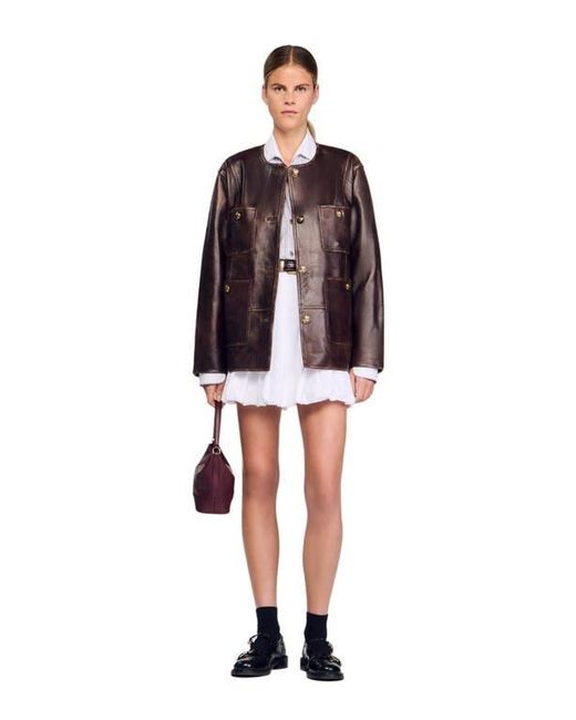 Sandro Red Long Distressed Leather Jacket
