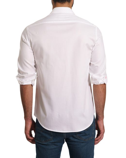 Jared Lang White Trim Fit Solid Pima Cotton Button-up Shirt for men