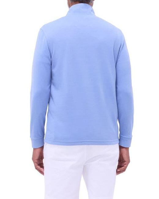 Bugatchi Blue Quilted Quarter Zip Performance Pullover for men