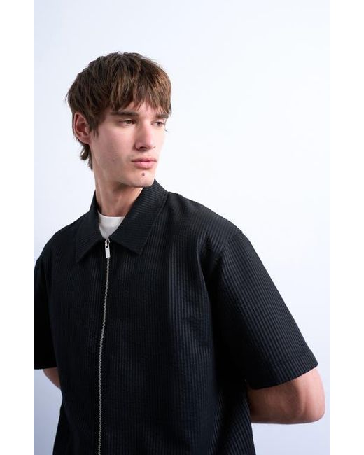 Topman Black Seersucker Zip-Up Shirt for men