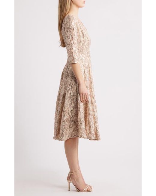 Tahari Natural Bead & Sequin A-Line Dress