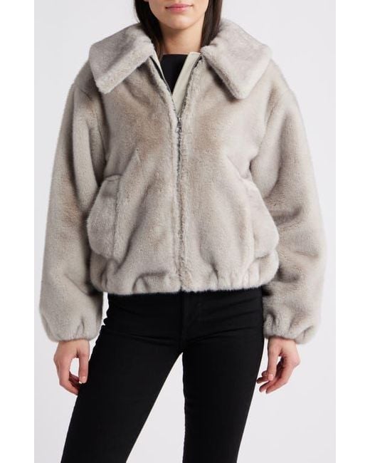 BCBGMAXAZRIA Gray Channel Quilted Faux Fur Jacket