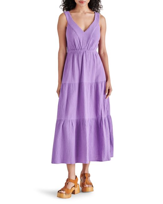 Steve Madden Purple Amira Tiered Cotton Midi Dress