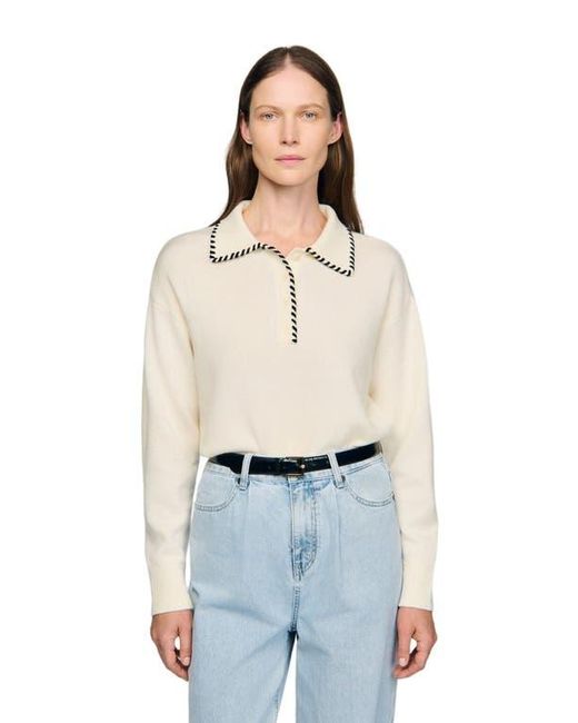 Sandro Multicolor Contrast Polo-Neck Knit Sweater