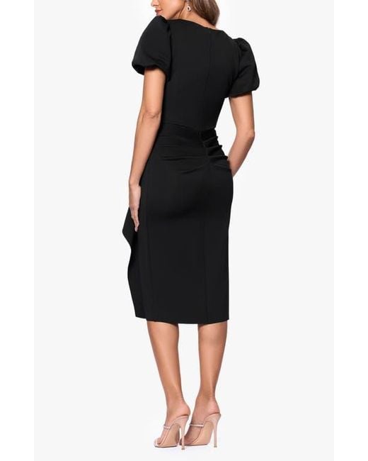 Xscape Evenings Puff Sleeve Sheath Cocktail Dress in Black | Lyst