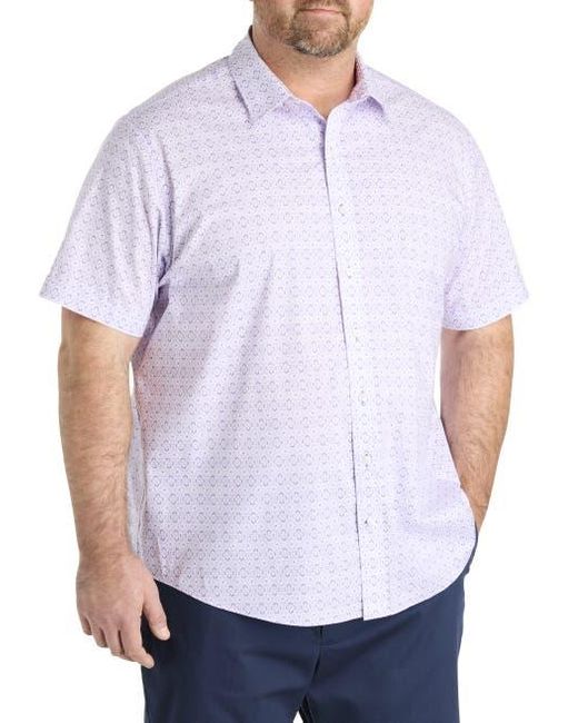Synrgy by DXL White Big & Tall Quatrefoil Pattern Sport Shirt for men
