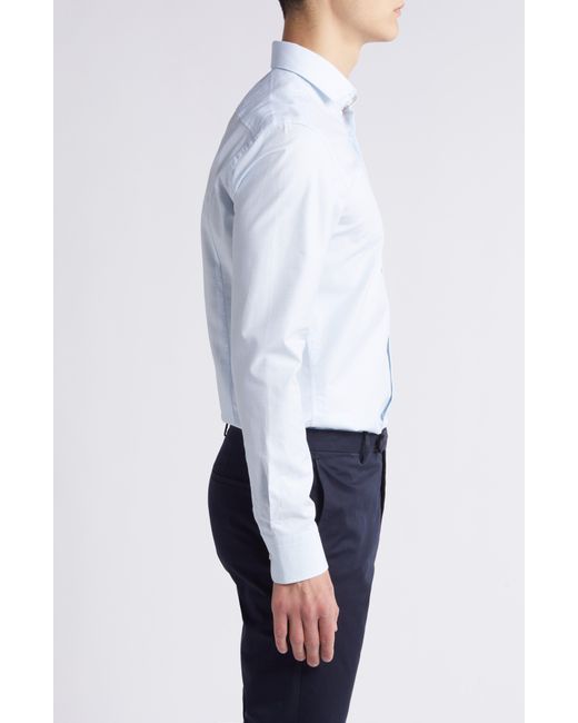 Boss Blue Hank Slim Fit Dot Print Stretch Cotton Dress Shirt for men