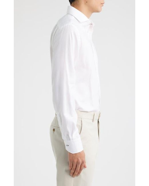 Lorenzo Uomo White Trim Fit Cotton Herringbone Dress Shirt for men