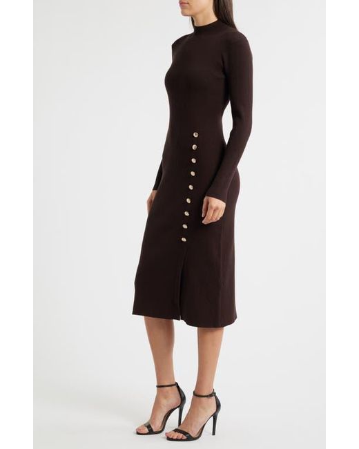 Tahari Black The Chaya Button Detail Long Sleeve Sweater Dress
