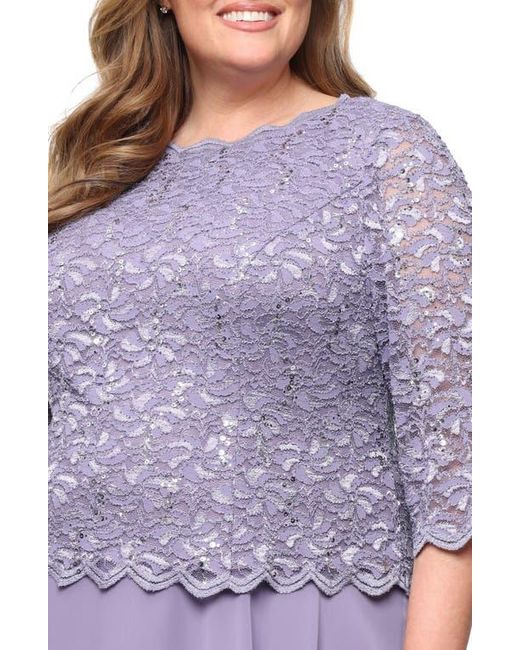 alex evenings mock two piece dress ALEX EVENINGS Deep Plum Mock Two-Piece 3/4 Sleeve Lace Sequin Cocktail Dress 14