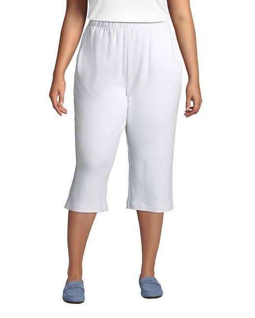 Lands End Plus Size Sport Knit High Rise Elastic Waist Capri Pants in White Lyst